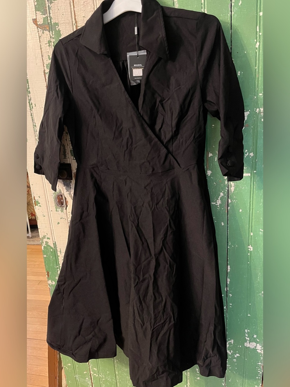 Miusol Black Classic Tailored Wrap-Style Dress Cotton blend  Size Large